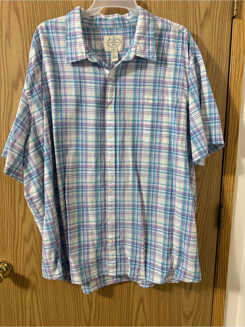 St. John Collection Plaid Button-Down Shirt in Teal and Purple